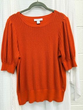 Vintage Liz Claiborne Orange Knit Puff-Sleeve Sweater